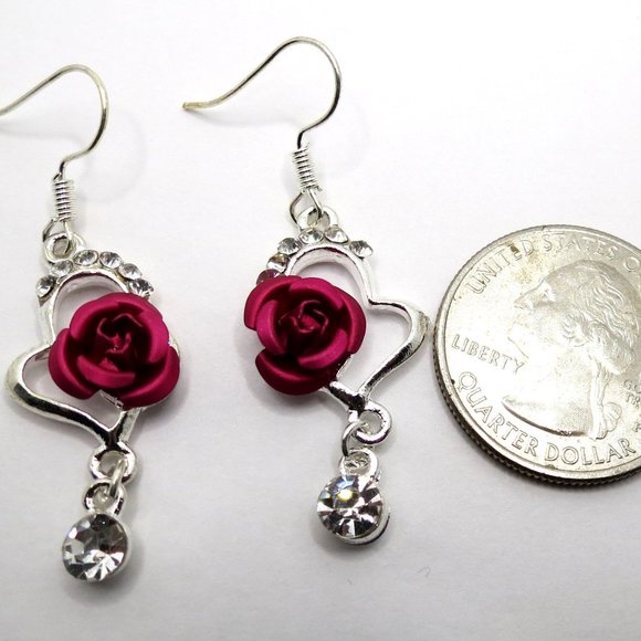 NEW Red Rose Heart Earrings - Picture 3 of 6